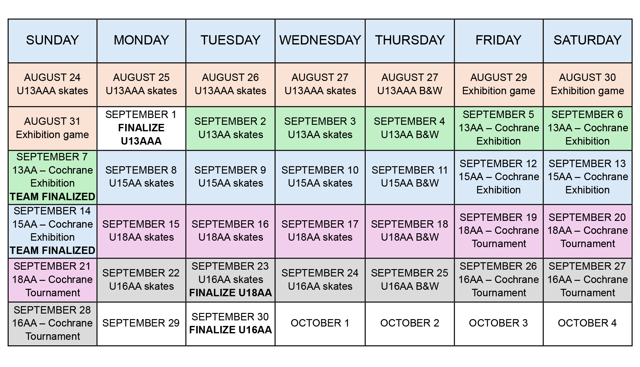 West Central Tigers Tryout Schedule